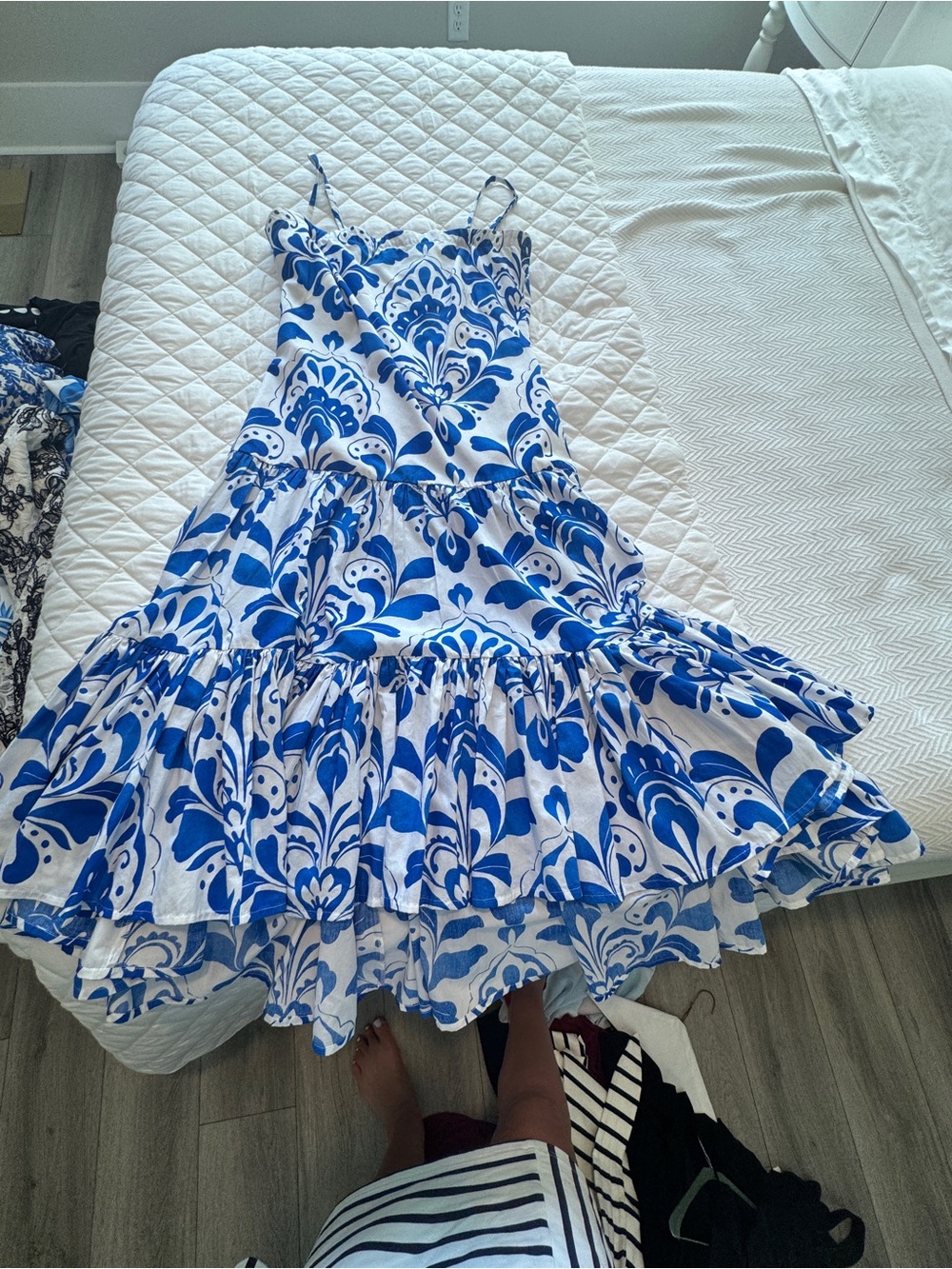 Ann Taylor White & Blue Printed Tiered Sundress